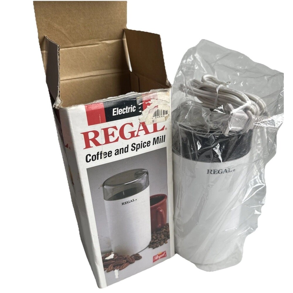 Vintage Regal Electric Coffee Spice Mill Grinder K7450 White in Original Box